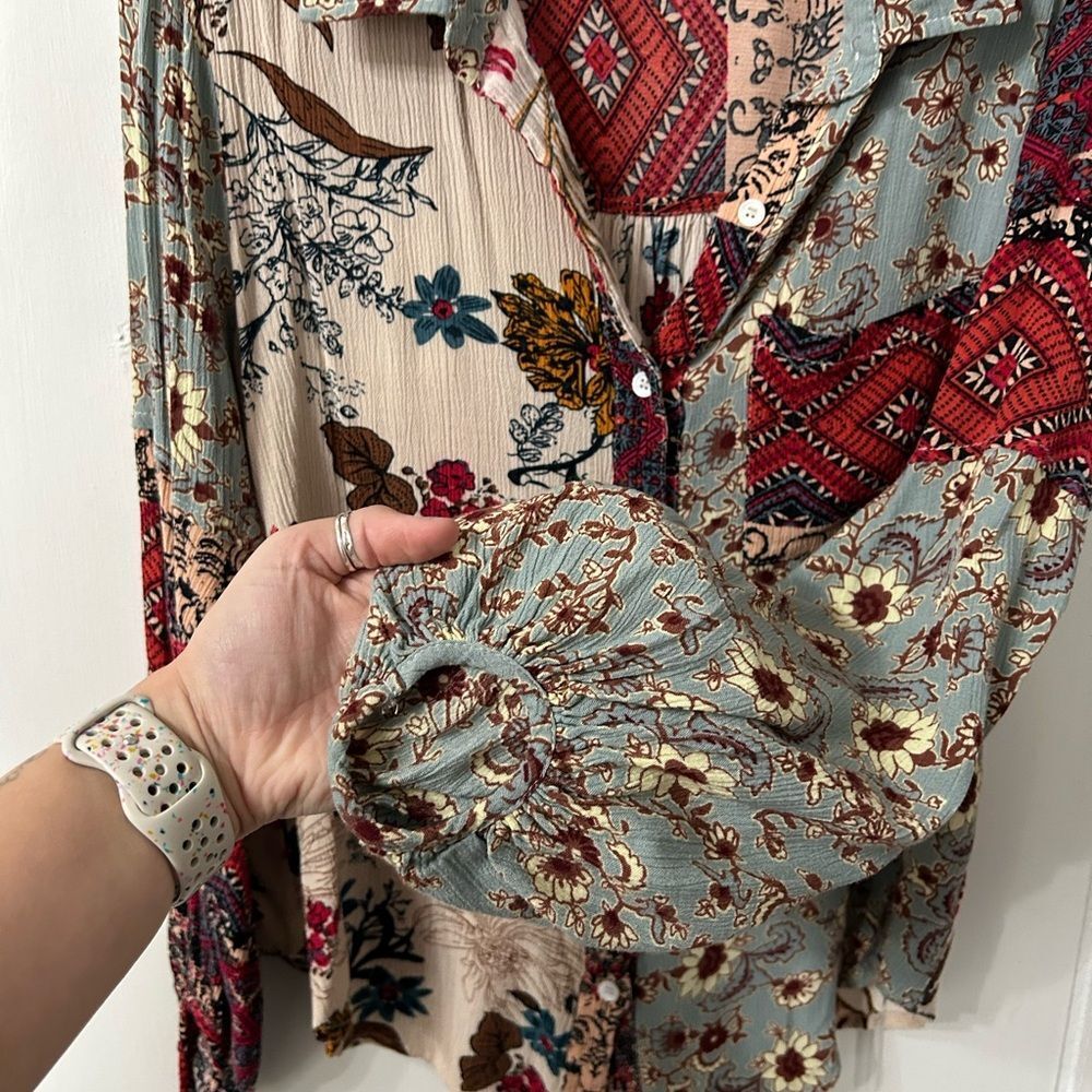 Umgee Multicolor Patchwork Button-Down Blouse - Picture 5 of 6